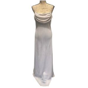 Karina Nites Formal Prom Dress Champagne Glitter Drape Cowl Neck Maxi Size 12